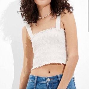 American Eagle NWOT White Smocked Crop Top Size M